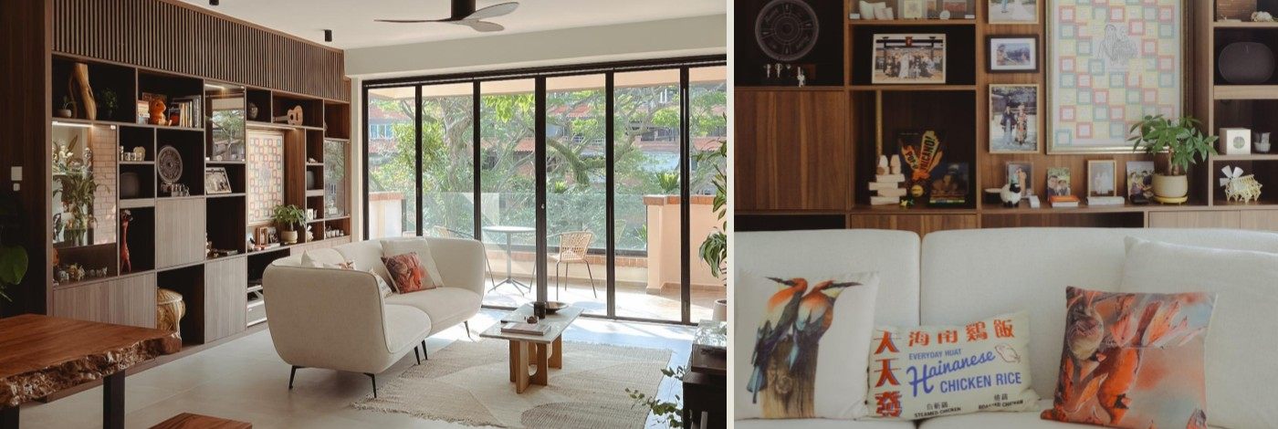 Loyang Valley living room with walnut display wall